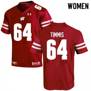 Women's Wisconsin Badgers NCAA #64 Sean Timmis Red Authentic Under Armour Stitched College Football Jersey KR31P62QX